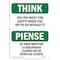 Signmission OSHA THINK Sign, You Pay Most For Bilingual, 14in X 10in Rigid Plastic, 10" W, 14" L, Landscape OS-TS-P-1014-L-11893 - alternate 1